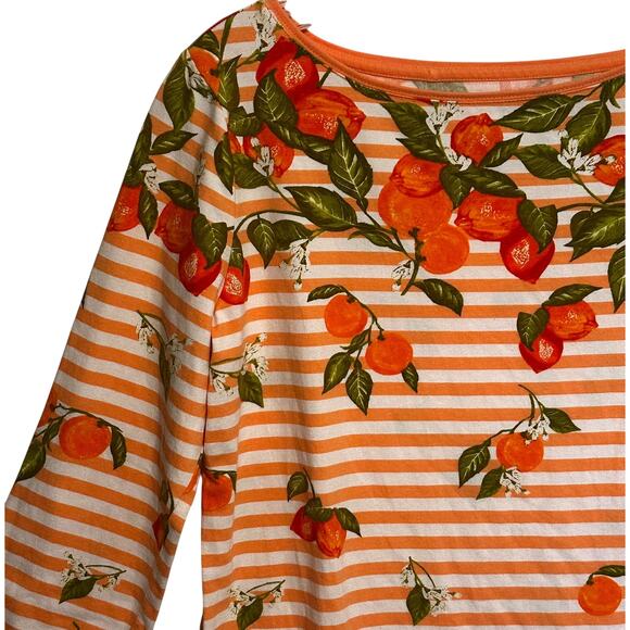 The Talbots Tee Womens Small Citrus Striped Orange Print 3/4 Sleeve Knit Top - Picture 3 of 8